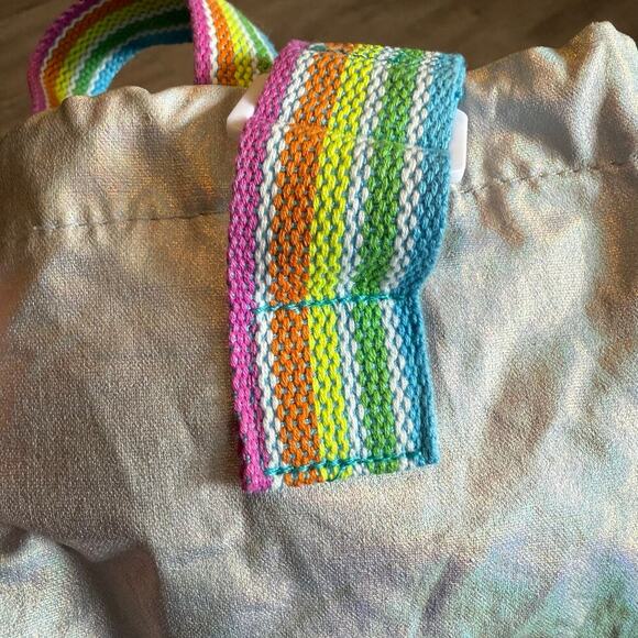 Iridescent Drawstring Bag Backpack with Rainbow Canvas Adjustable Straps - Picture 7 of 12
